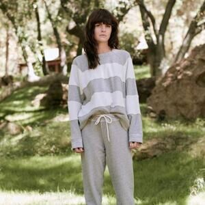 THE GREAT. Gray and White Striped Sweatshirt